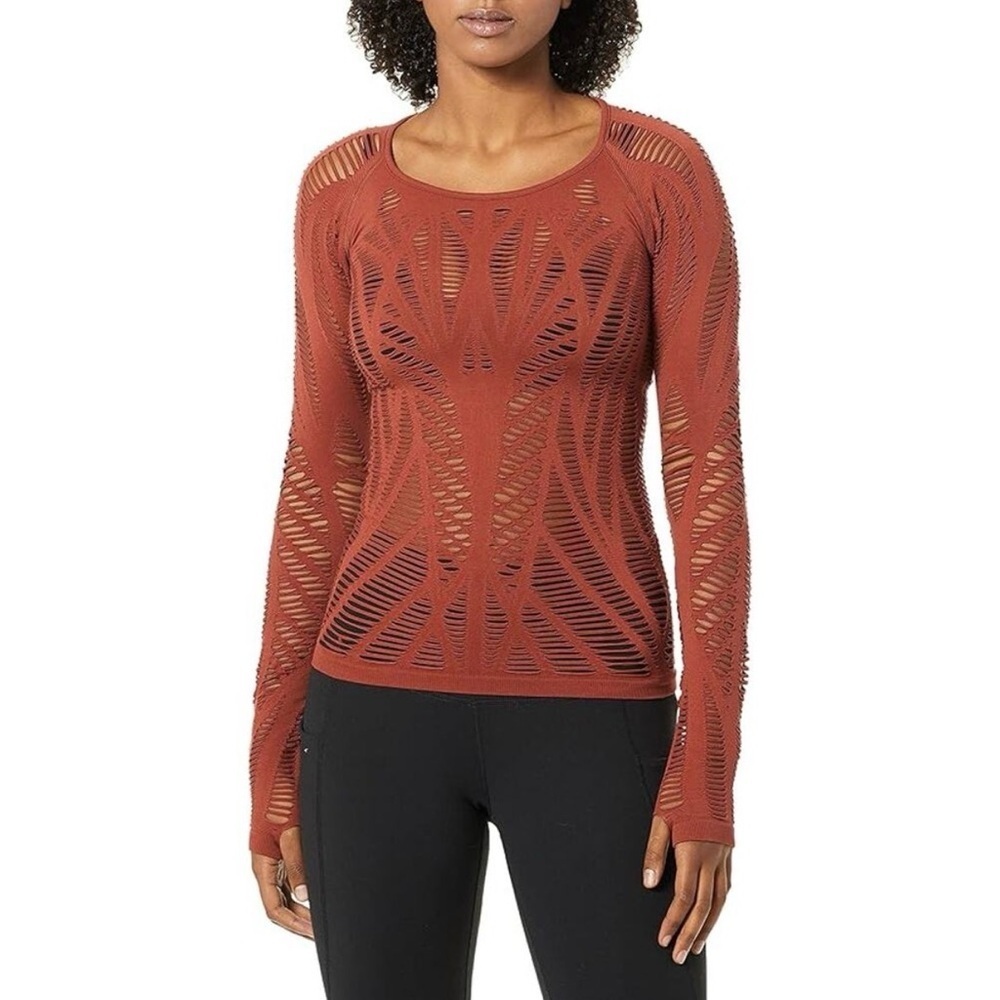 ALO Yoga | Burnt Orange Wanderer Laser Cut Long Sleeve Top | Sz S